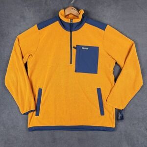 Outdoor Research Trail Mix Pullover Mens Medium Orange Navy 1/4 Zip Waffle Grid